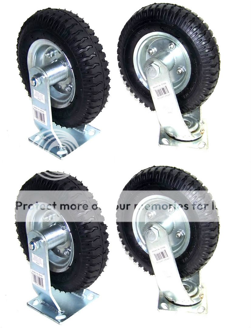 4pcs 8" AIR TIRE CASTER WHEEL 2 RIGID 2 SWIVEL PNEUMATIC HAND TRUCK